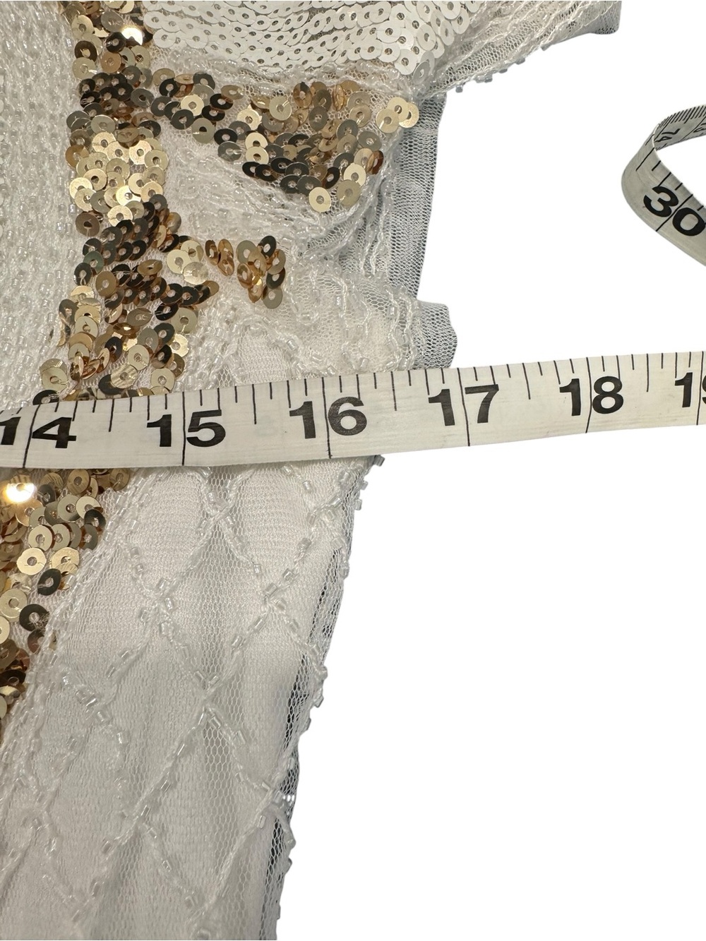 Lulus White & Gold Sequin Short Sleeve V-Neck Cocktail Dress. Size XS - Picture 6 of 9